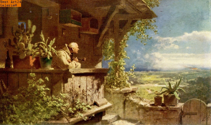 Verdächtiger Rauch nach Spitzweg Gemäldeimitation